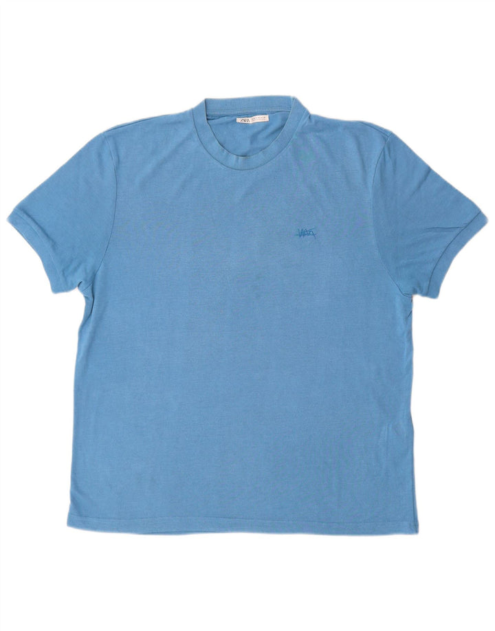 Męski T-shirt Zara Top w średnim kolorze niebieskim z wiskozy