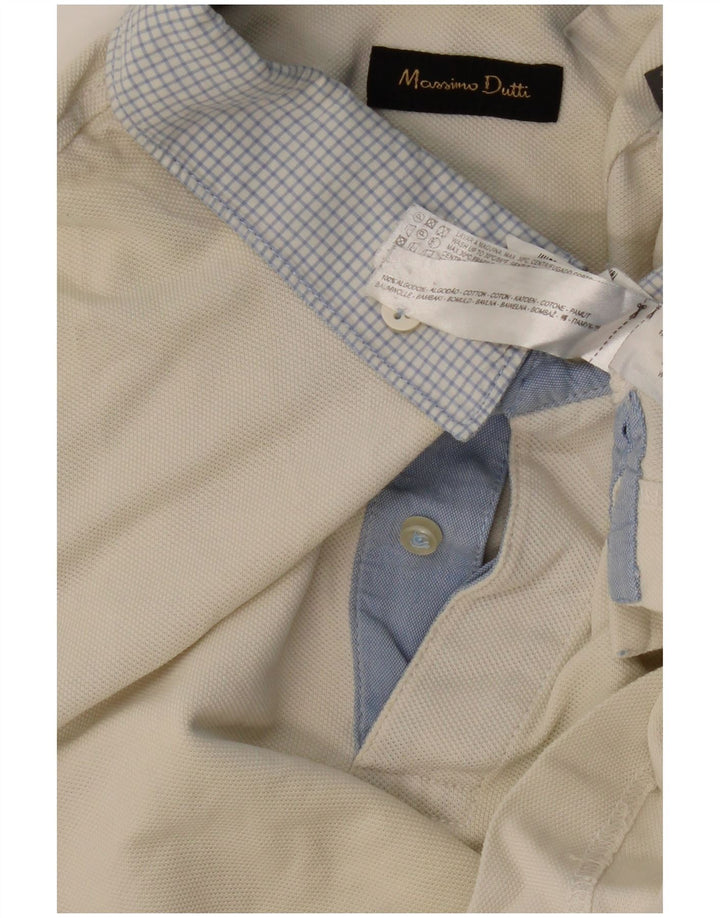 Męska koszulka polo MASSIMO DUTTI, duża, wykonana z bawełny w kolorze złamanej bieli