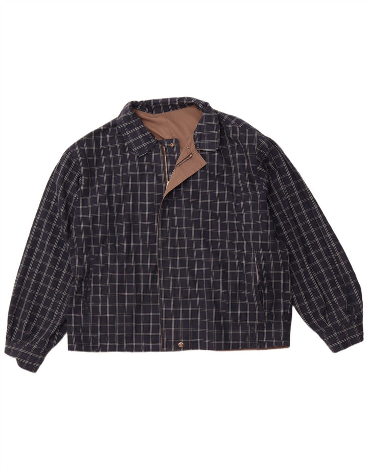 Męska dwustronna kurtka VINTAGE UK 40, duża, brązowa, poliester w kratę