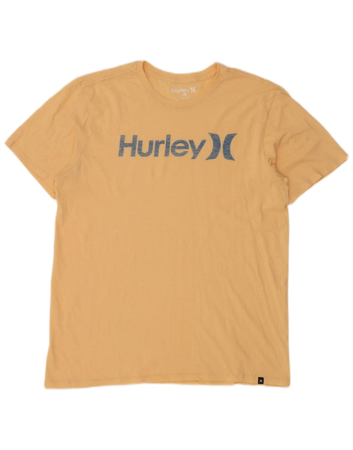Męski T-shirt z grafiką HURLEY, duży, żółty, bawełniany