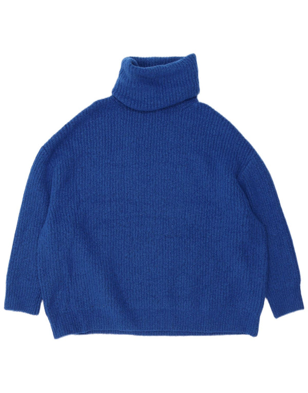 Damski sweter oversize Zara z wywijanym dekoltem UK 14, średni niebieski akryl