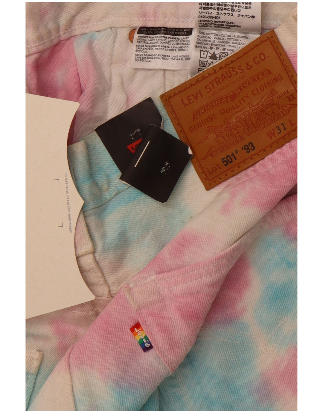 Męskie spodenki jeansowe LEVI'S 501 W32 Średnio wielobarwna bawełna typu tie-dye