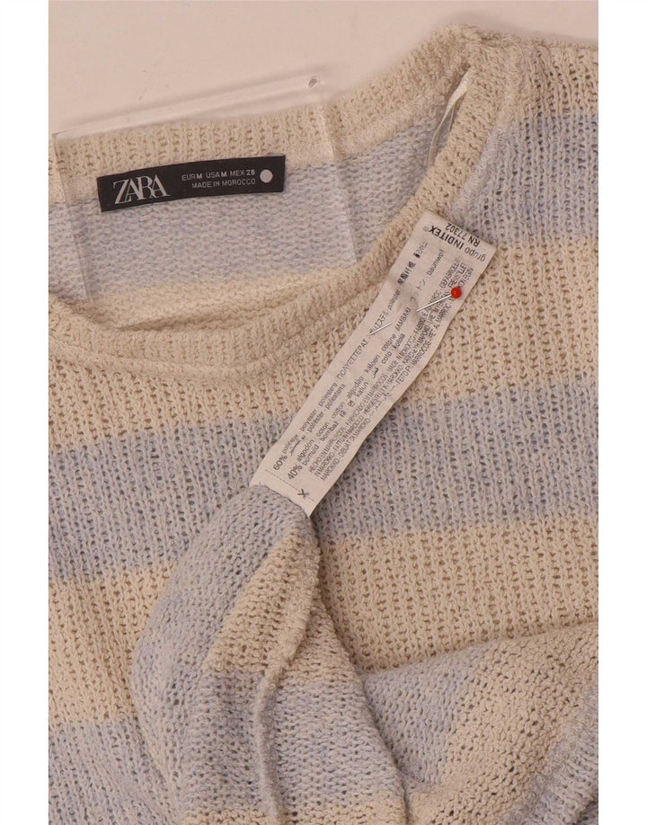 Sweter damski Zara z dekoltem w łódkę UK 14 w średnie niebieskie paski