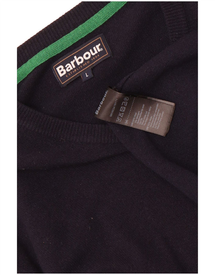 Męski sweter Barbour z dekoltem w kształcie litery V, duży, granatowy, wełniany
