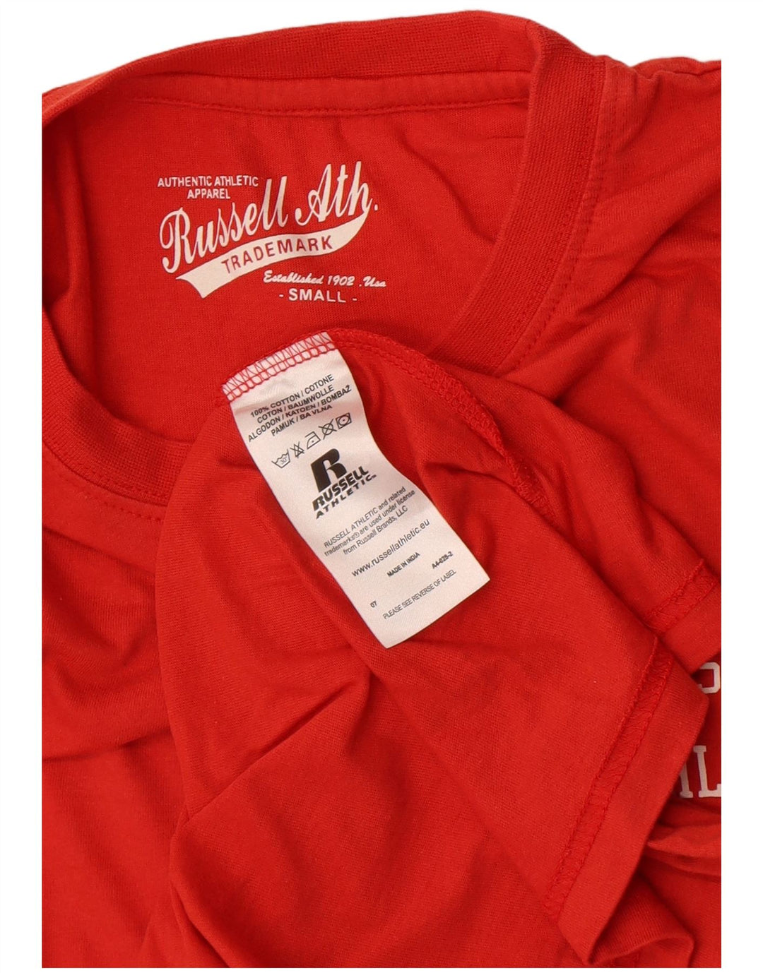 Męski T-shirt z grafiką Russell Athletic, mały, czerwony, bawełniany
