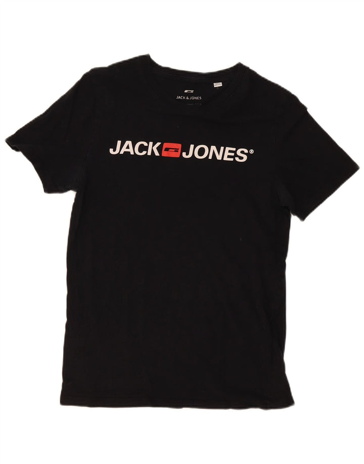 Męski T-shirt z grafiką Jack & Jones, średni czarny, bawełniany