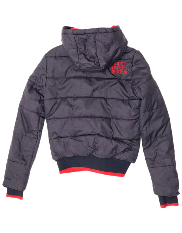 Męska ocieplana kurtka z kapturem Superdry UK 10, mała, granatowa, z blokami kolorów