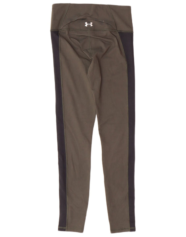 Legginsy damskie UNDER ARMOUR UK 10, małe, khaki, poliester z blokami kolorów