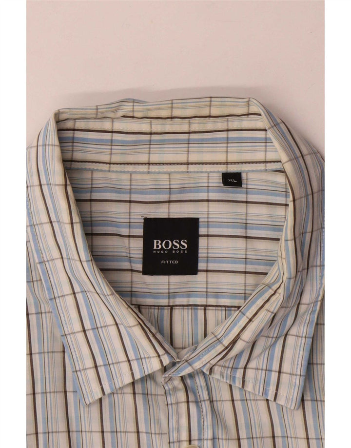 Męska koszula z krótkim rękawem Hugo Boss XL, bawełniana w niebieską kratkę