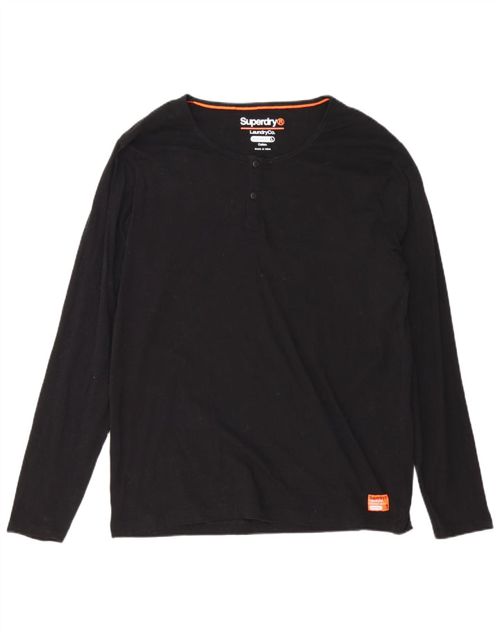 Męski top Superdry o regularnym kroju z długim rękawem 2XL, czarny, bawełniany