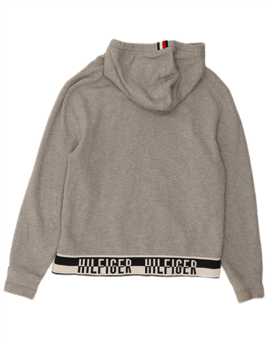 Męski sweter z kapturem i grafiką TOMMY HILFIGER Średni szary, bawełniany w bloki kolorów