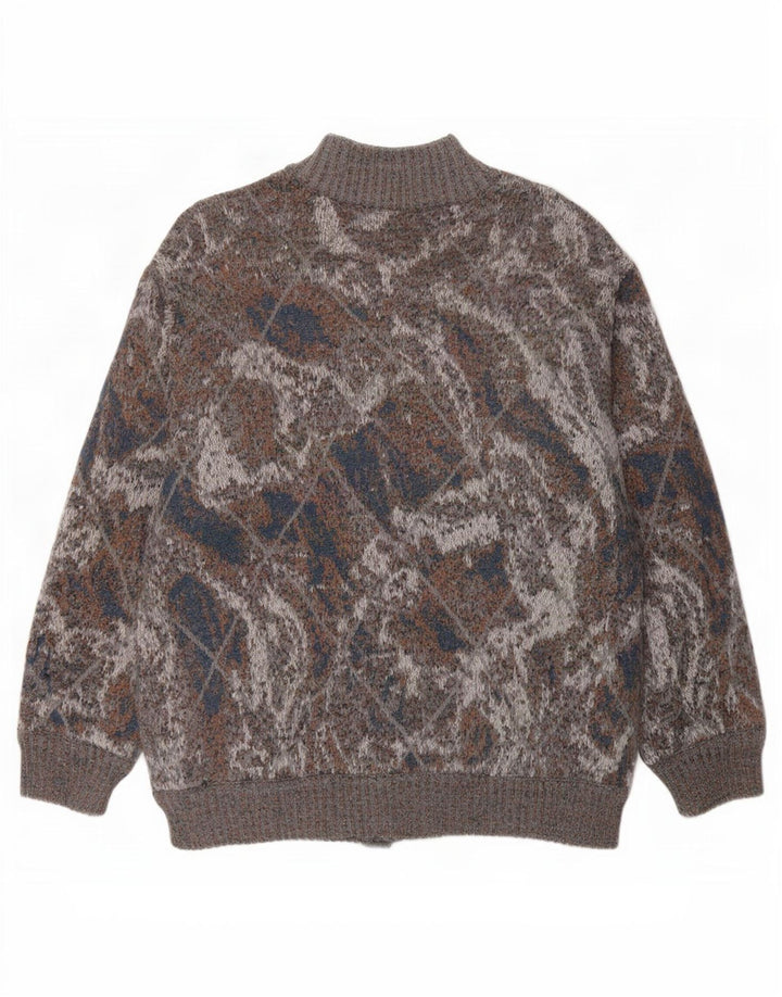 Vintage męska dzianinowa kurtka bomber UK 36 Small Grey Argyle/diamentowa wełna