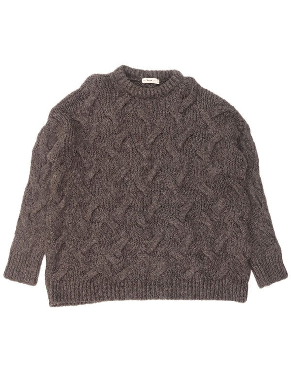 Zara Mens Loose Fit Crew Neck Jumper Sweater Small Grey Acrylic