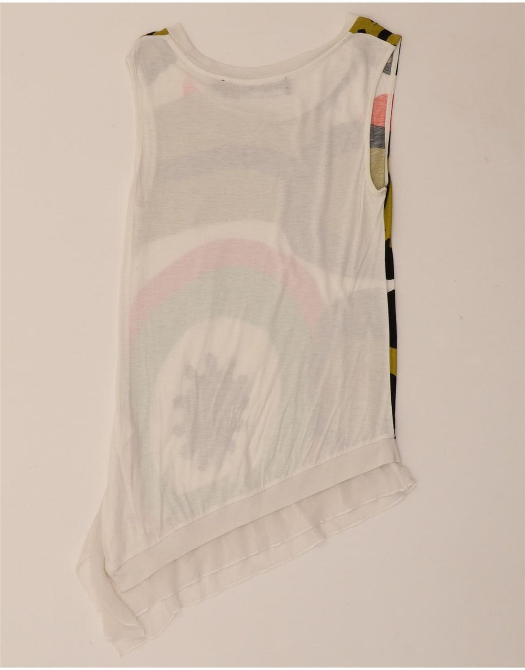 Desigual damska asymetryczna bluzka bez rękawów Top UK 4 XS biała geometryczna