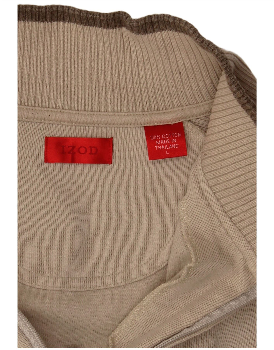 Izod Męski top z długim rękawem, zapinany na zamek, duży, beżowy, bawełniany