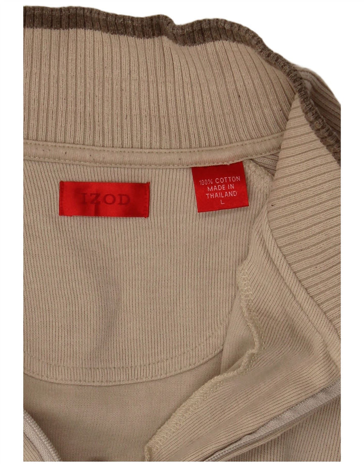 Izod Męski top z długim rękawem, zapinany na zamek, duży, beżowy, bawełniany