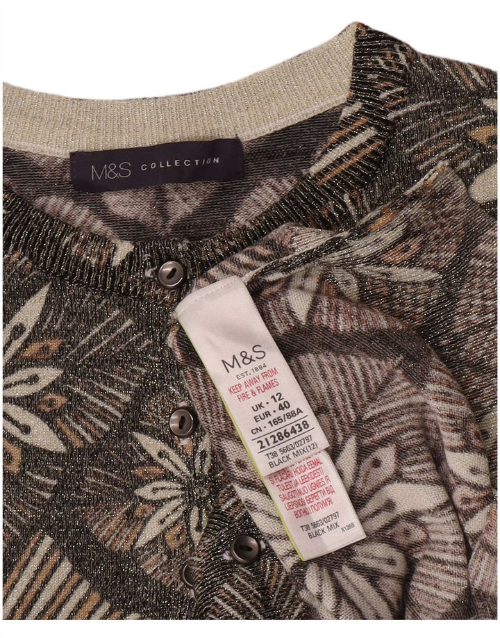 Marks & Spencer Damski sweter rozpinany UK 12 Średni szary w kwiatową wiskozę