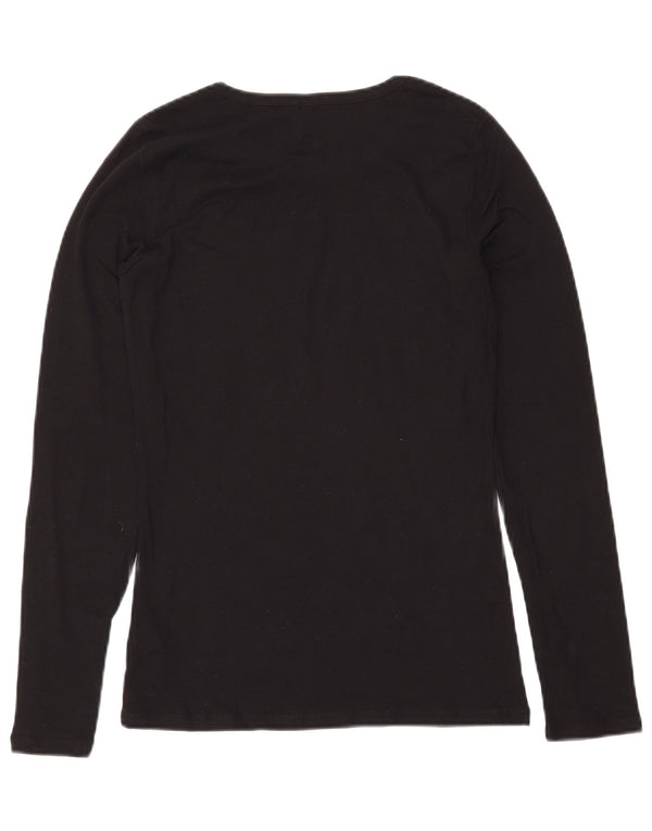 Damski top BENETTON z długim rękawem UK 14, duży, czarny, bawełniany