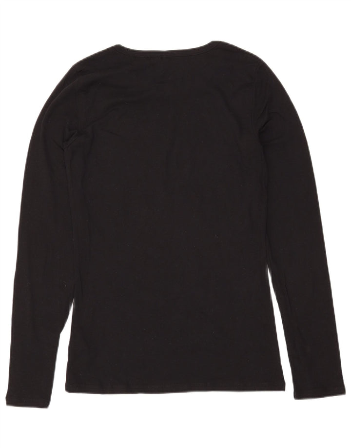 Damski top BENETTON z długim rękawem UK 14, duży, czarny, bawełniany