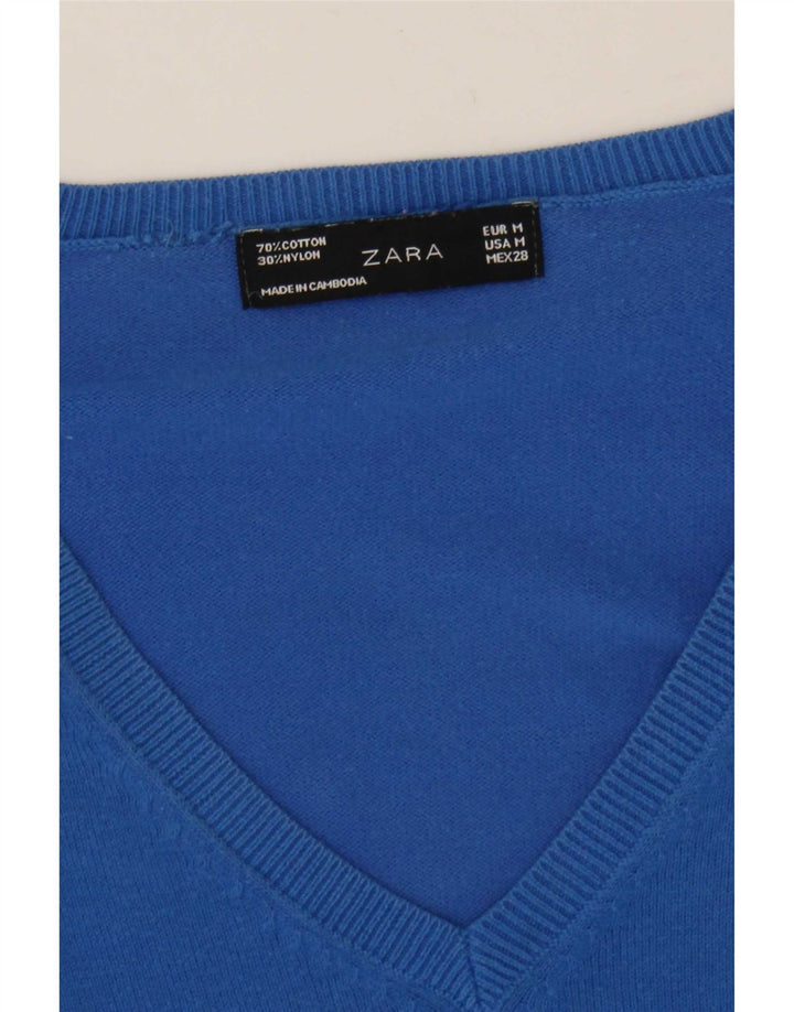 Sweter damski Zara z dekoltem w kształcie litery V, UK 12, średni niebieski, bawełniany