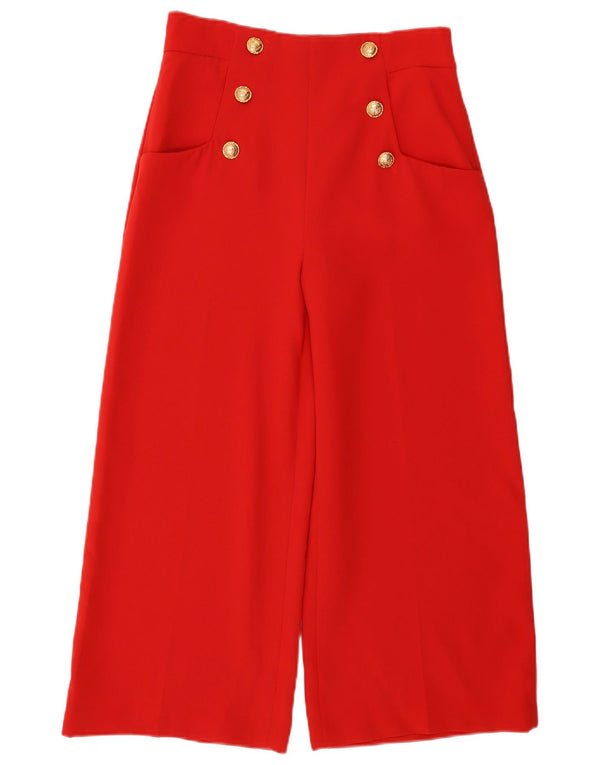 Zara Womens High Waist Wide Leg Cropped Trousers Medium W28 L23 Red