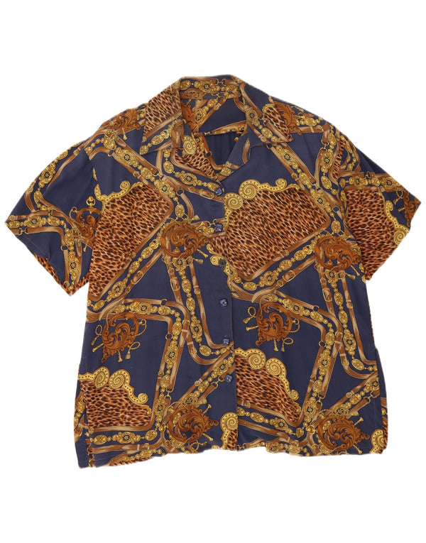 Vintage damska bluzka koszulowa w abstrakcyjny wzór UK 18 XL granatowa