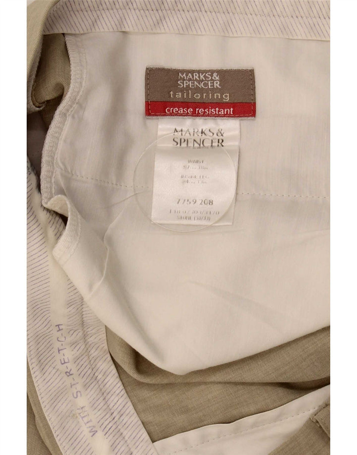 Marks & Spencer Męskie proste spodnie garniturowe W38 L26 Beżowy poliester