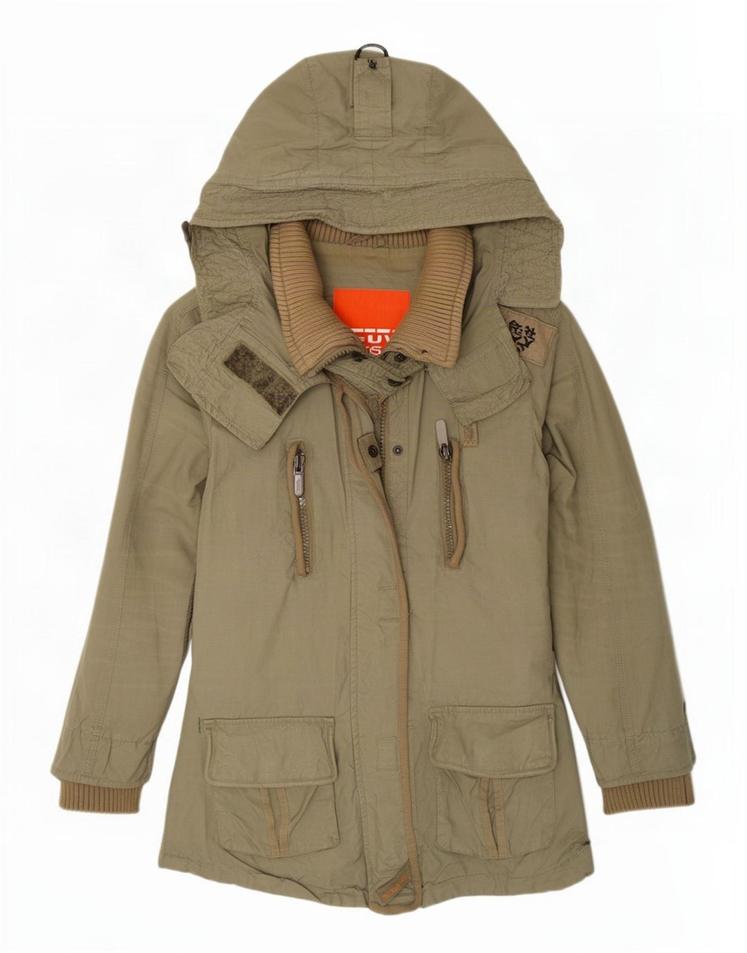Damska kurtka parka z kapturem Superdry UK 12, średnia bawełna khaki