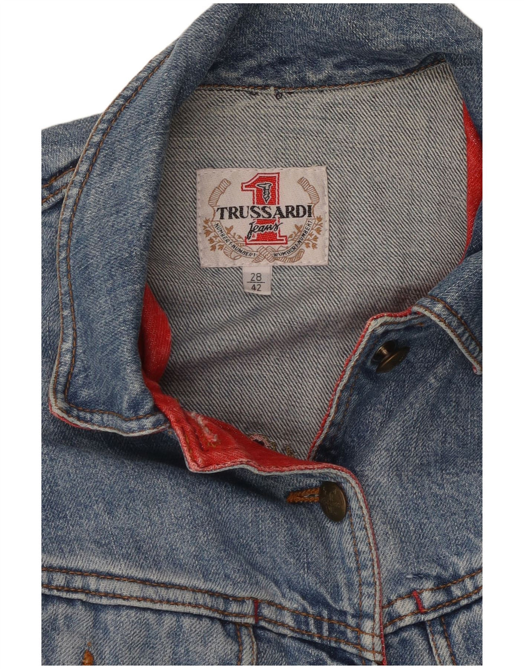 Damska jeansowa bolerko TRUSSARDI z krótkim rękawem IT 42, średnia niebieska bawełna