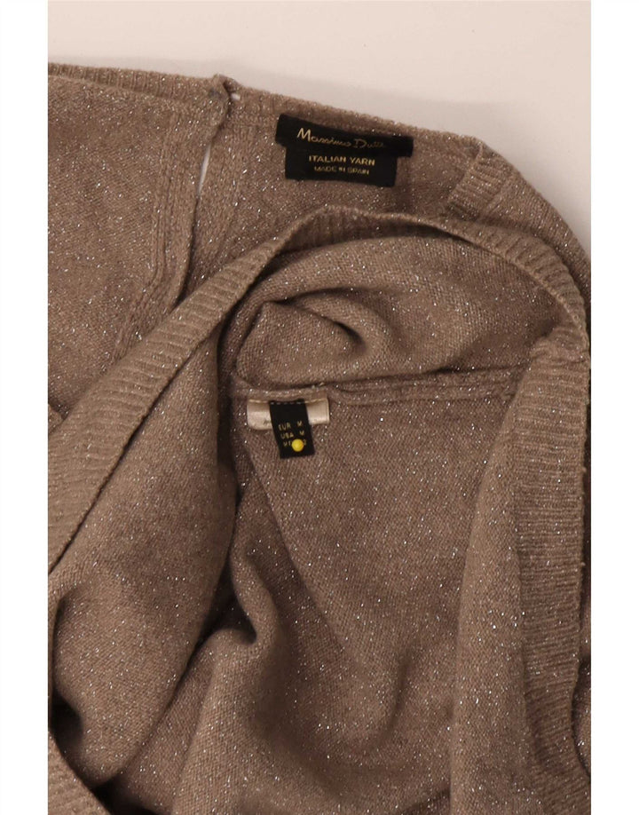 Sweter damski Massimo Dutti z rękawem 3/4 i dekoltem w kształcie litery V, UK 14, średni brąz