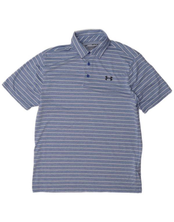Under Armour Mens Polo Shirt Medium Blue Pinstripe Polyester