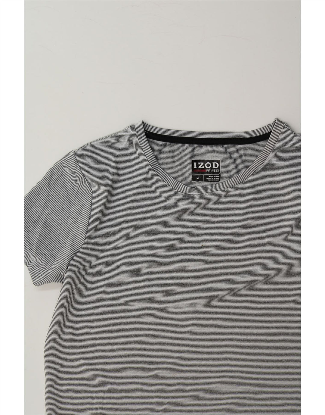 IZOD Womens T-Shirt Top UK 14 Medium Grey Striped Polyester Vintage Izod and Second-Hand Izod from Messina Hembry 