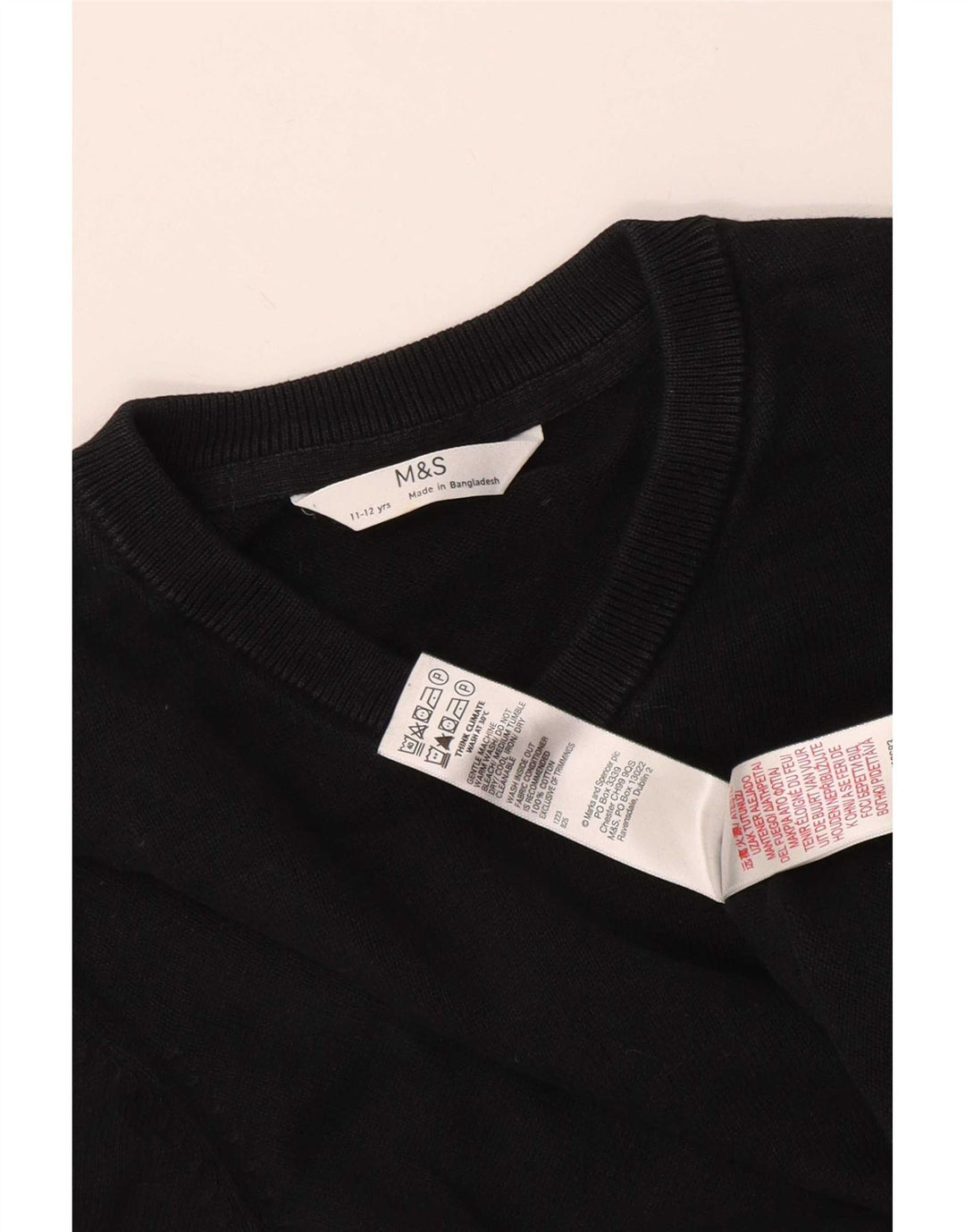 Marks & Spencer Chłopięcy sweter z dekoltem w kształcie litery V, 11-12 lat, czarny, bawełniany