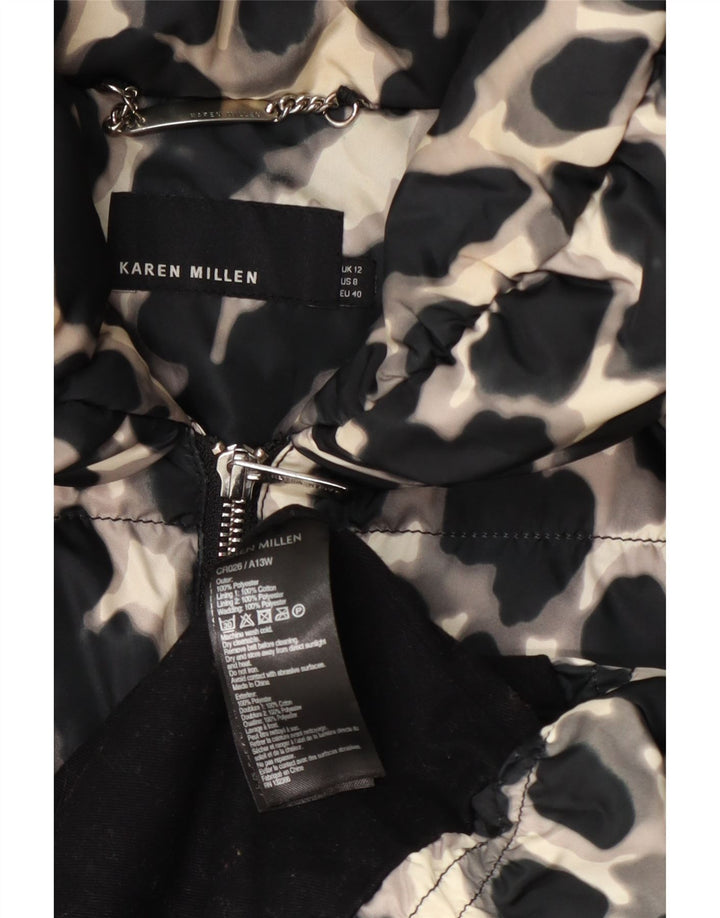 Karen Millen Damski płaszcz ocieplany UK 12, średni czarny poliester z nadrukiem zwierzęcym
