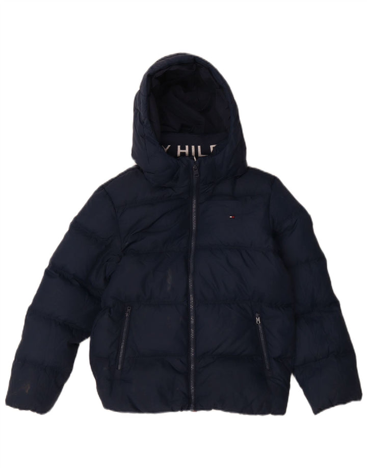 Tommy Hilfiger Chłopięca wyściełana kurtka z kapturem, 9-10 lat, granatowa, poliester