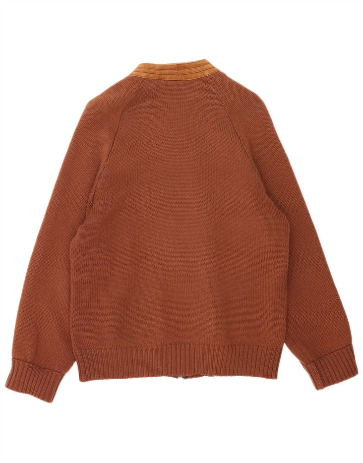 Vintage męski sweter rozpinany, średniej wielkości brązowa skóra