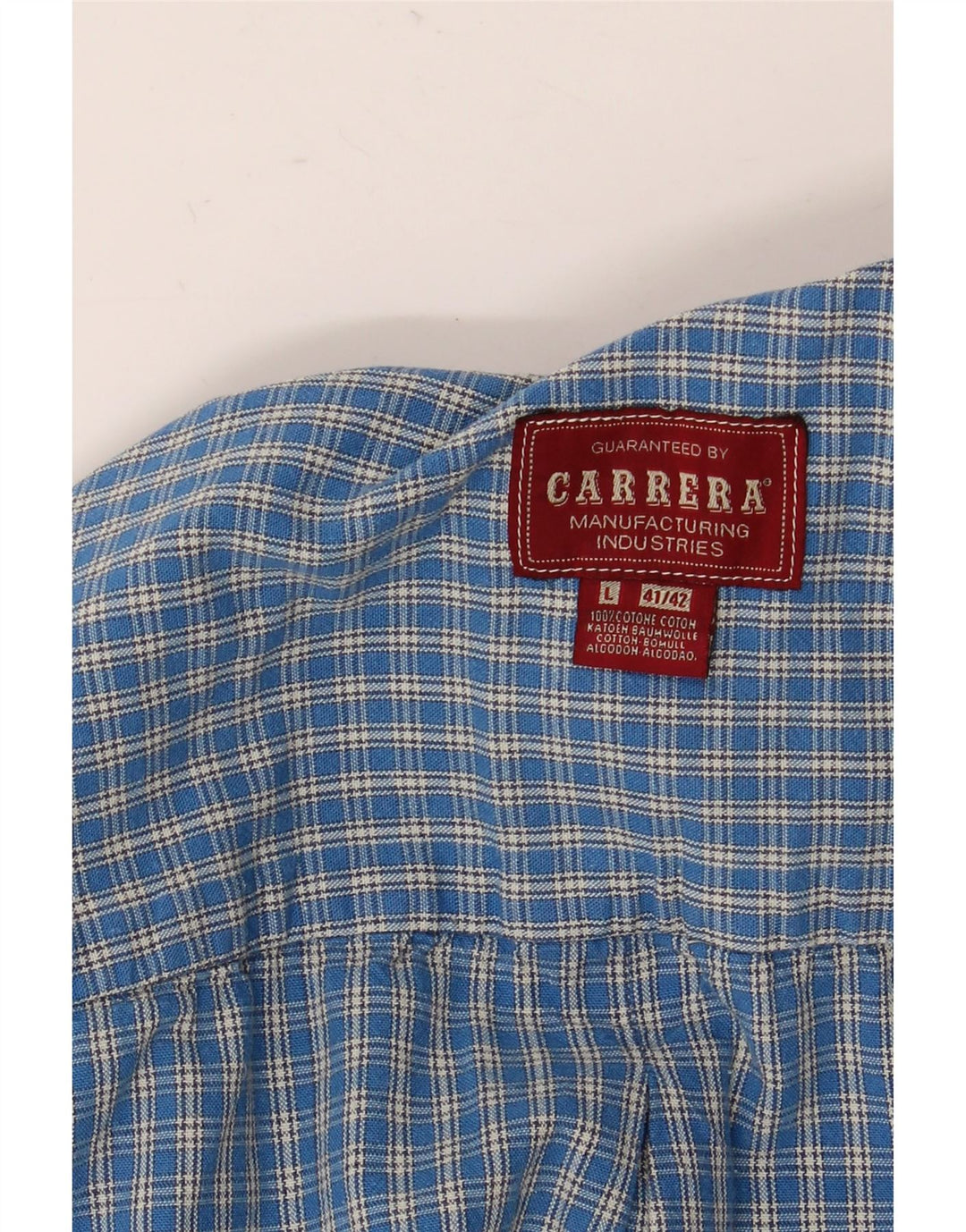 Męska koszula flanelowa Carrera, rozmiar 41/42, duża, niebieska bawełniana krata