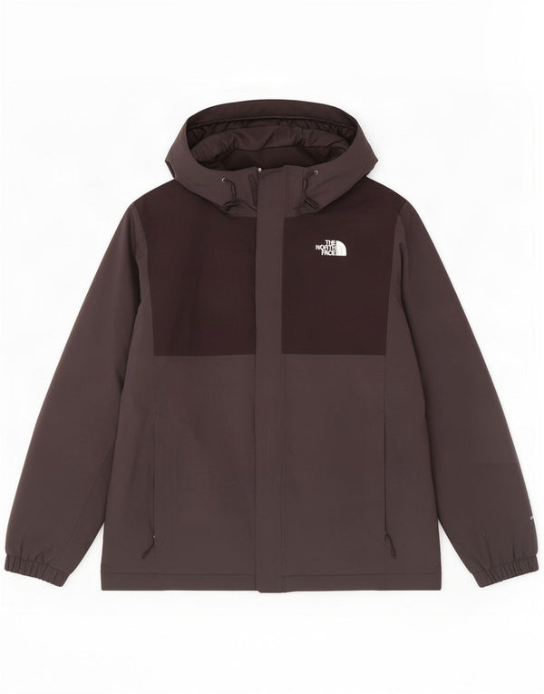 Męska kurtka przeciwdeszczowa z kapturem The North Face UK 40, duży, szary nylon w bloki kolorów