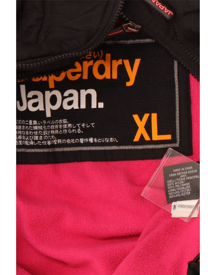 Damska kurtka wiatrówka z kapturem SUPERDRY UK 18 XL, czarny nylon