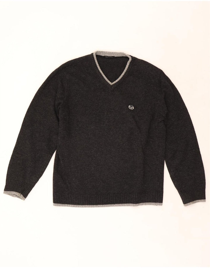 Męski sweter z dekoltem w kształcie litery V Sergio Tacchini XL, szara wełna