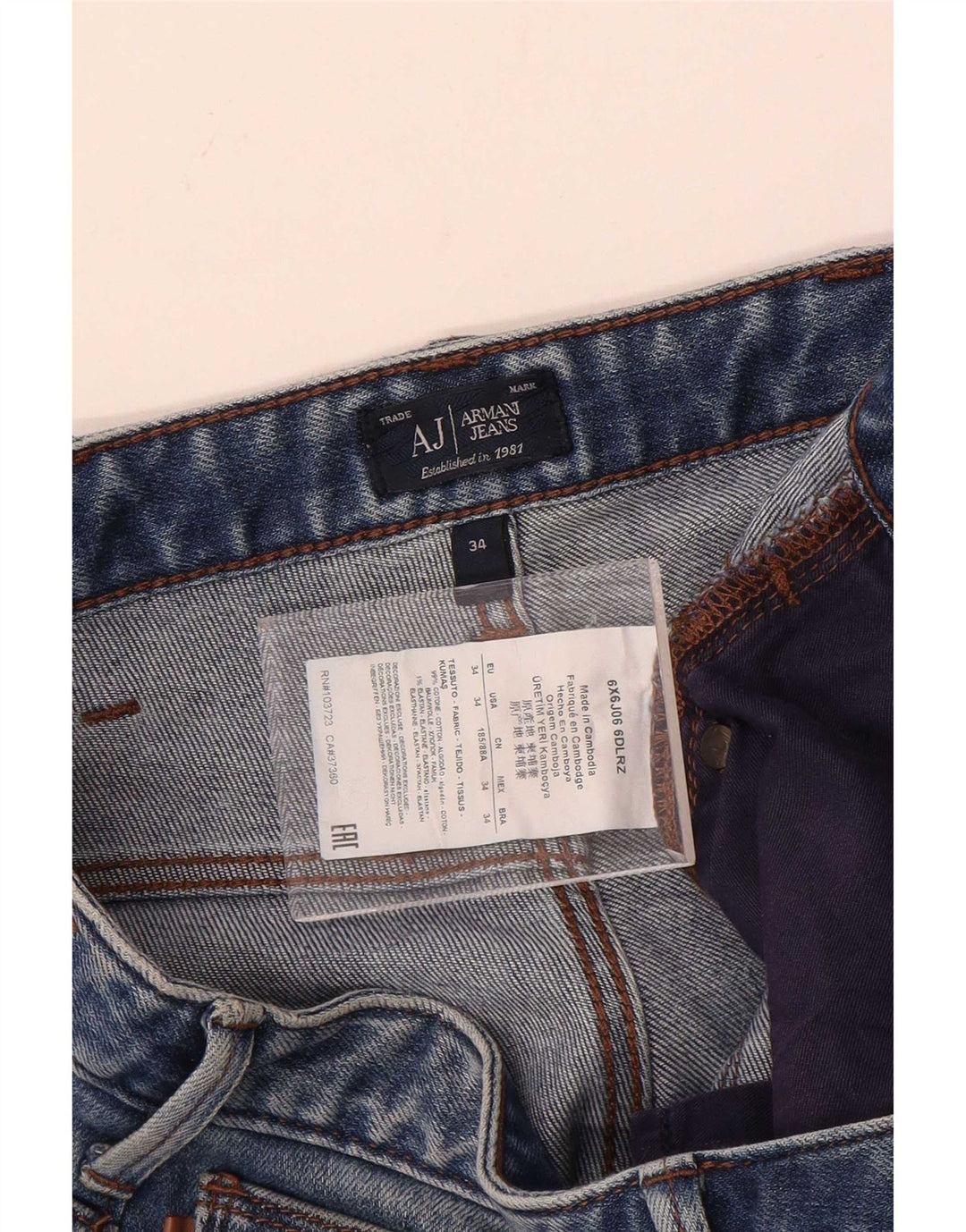 Męskie jeansy Armani Slim W34 L34 Niebieskie bawełniane