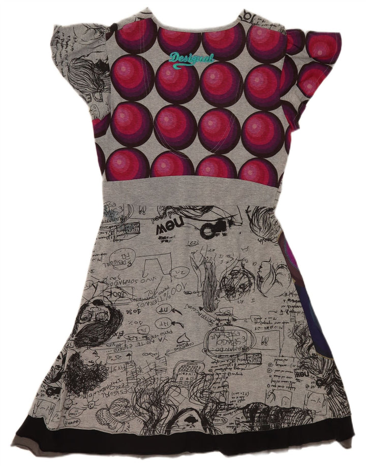 Damska graficzna sukienka o linii A Desigual UK 14, duża, szara patchworkowa