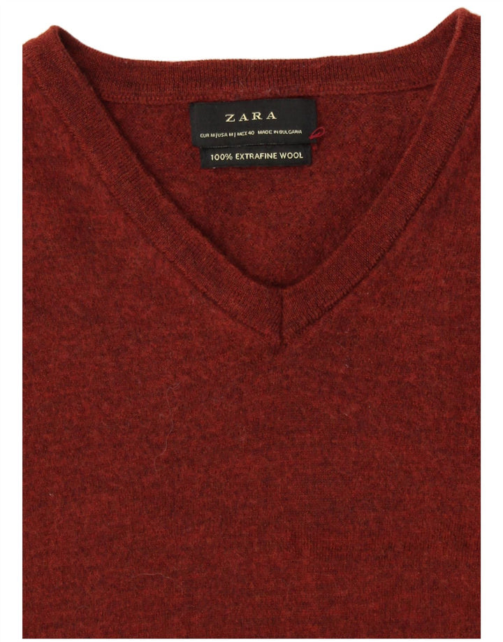 Damski sweter ZARA z dekoltem w kształcie litery V, UK 12, średni brązowy wełniany