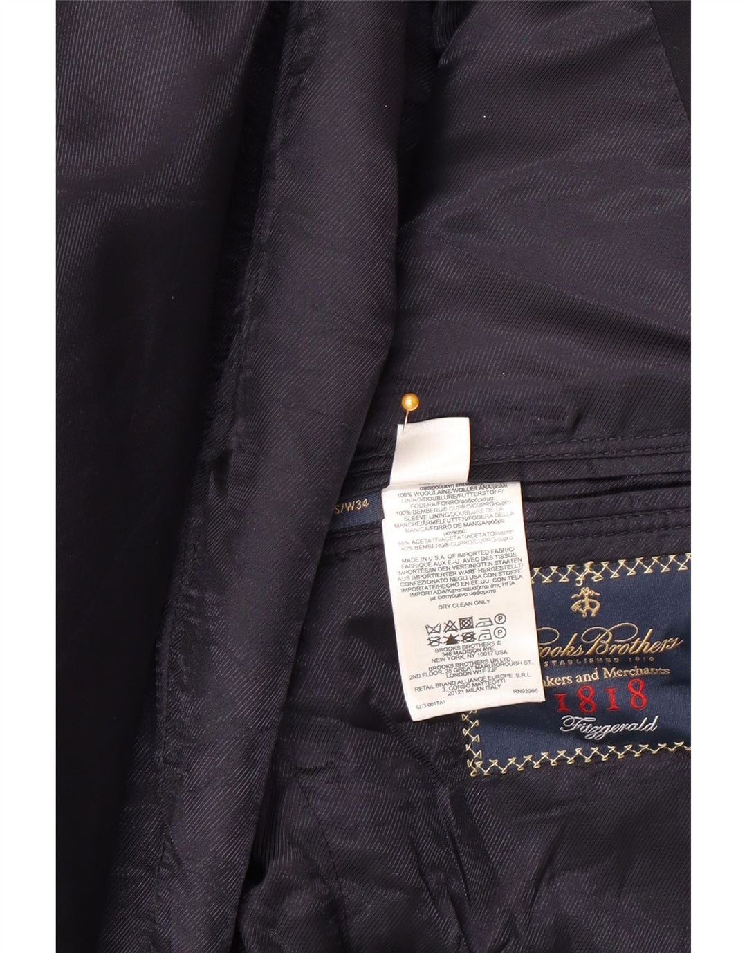 Męska marynarka zapinana na 2 guziki Brooks Brothers UK 40, duża granatowa wełna