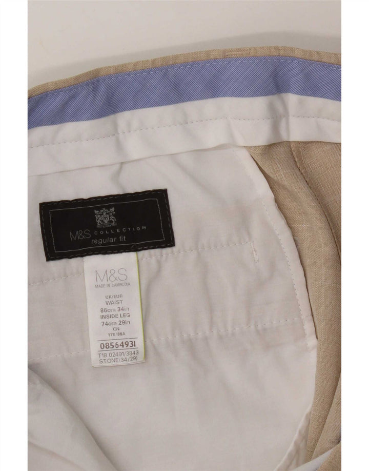 Męskie spodnie garniturowe Marks & Spencer o regularnym kroju W34 L29 Beżowy poliester