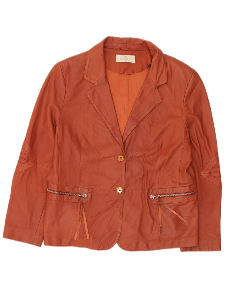 ELEGANCE PARIS Damska marynarka zapinana na 2 guziki UK 20 2XL Brązowa skóra