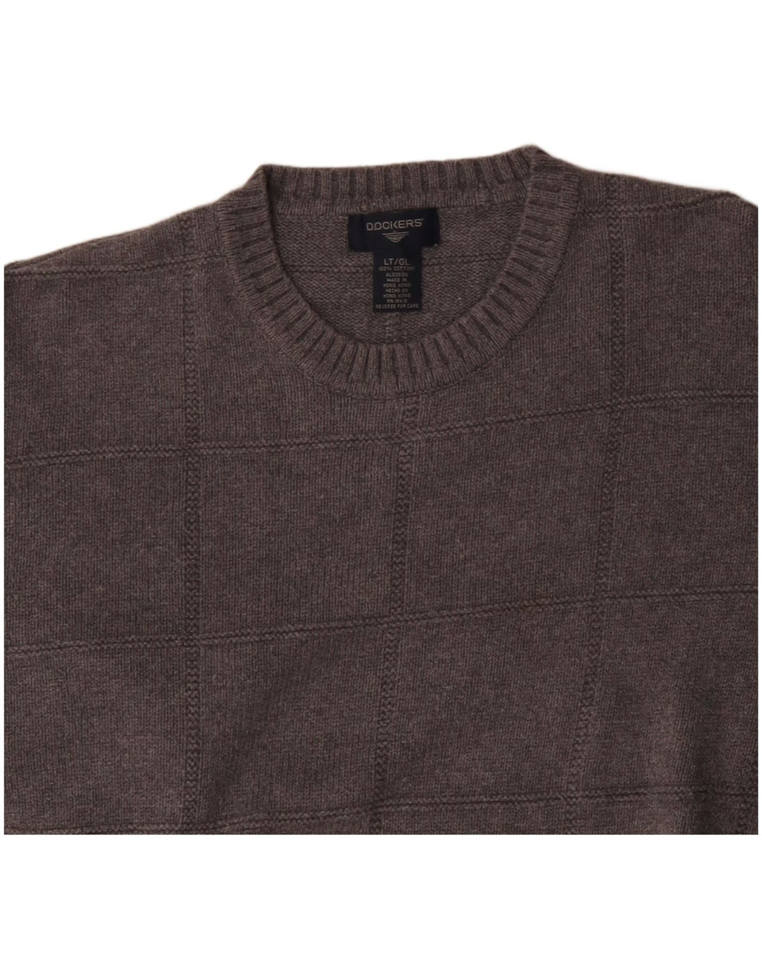 Męski sweter z okrągłym dekoltem Dockers, duży, szary, bawełniany w kratkę