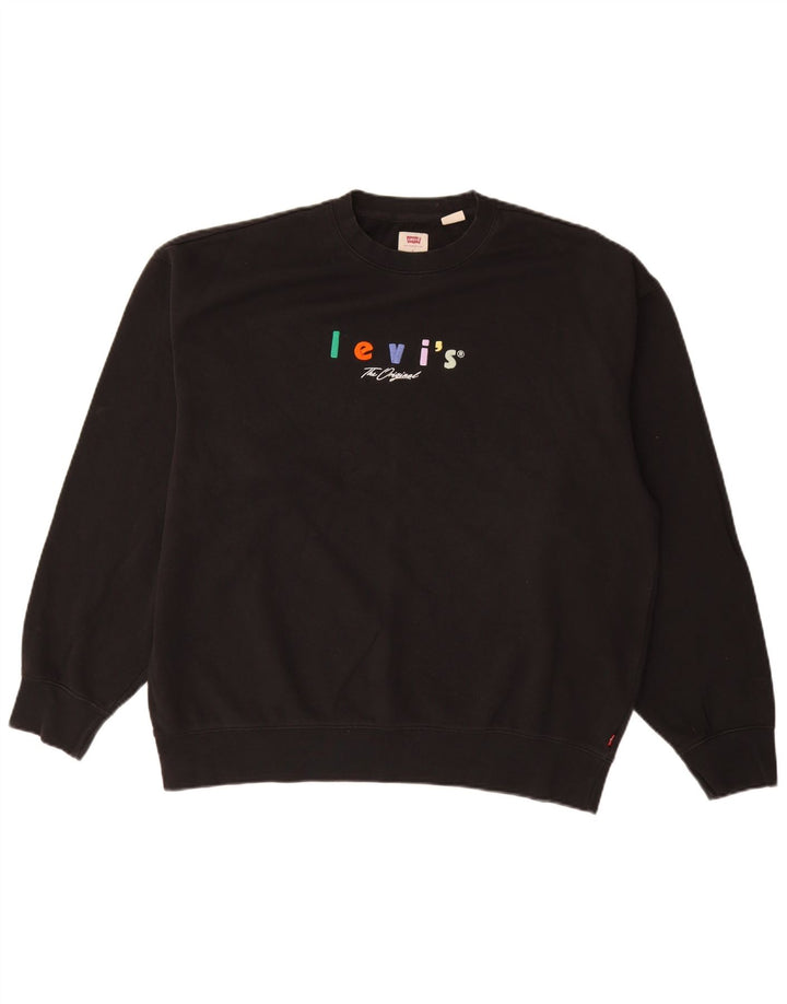 Męski sweter LEVI'S o swobodnym kroju z grafiką, duży, czarny, bawełniany