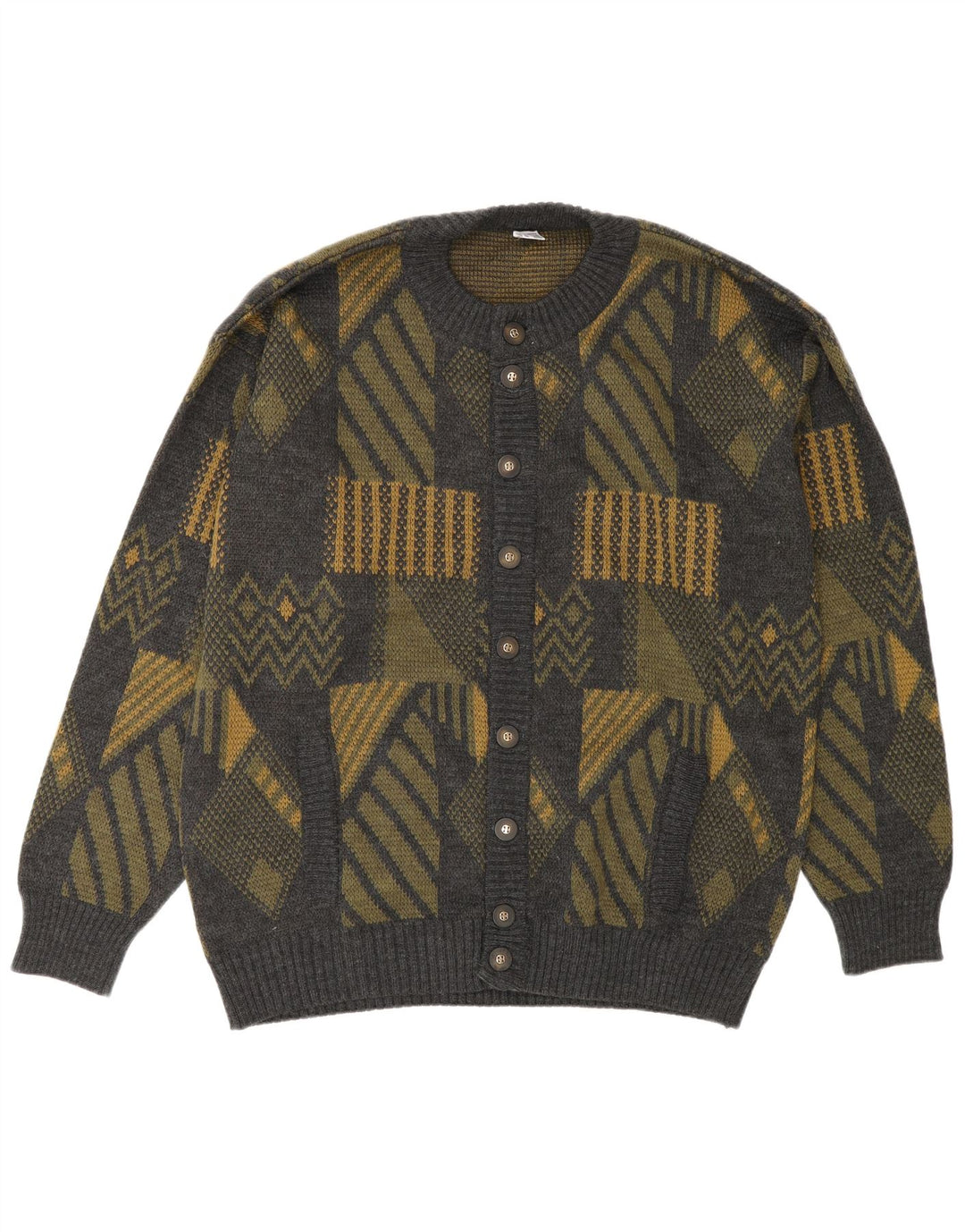 Vintage męski sweter rozpinany, duży, szary, geometryczny poliakryl