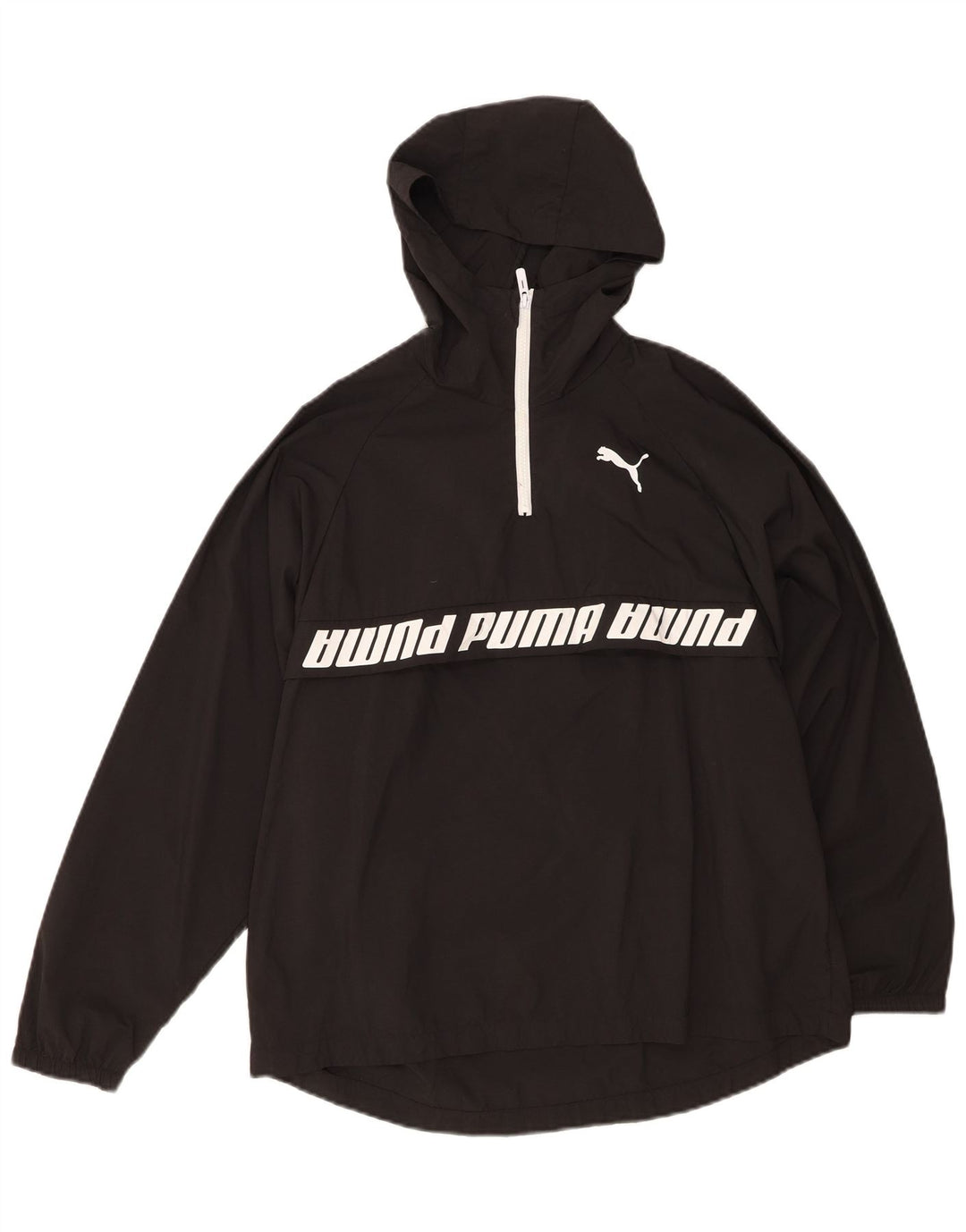PUMA Mens Graphic Hooded Anorak Jacket UK 36 Small Black Polyester